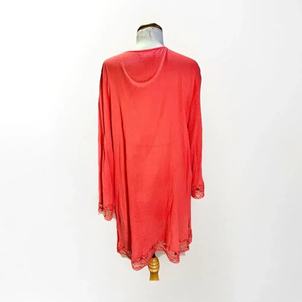 Isaac Mizrahi Cover Up Size XXL Women’s Coastal Grandmother Boho Chic Coral Set